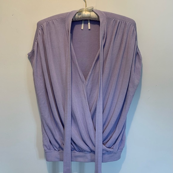 Anthropologie Rambuteau Surplice Lavender Wrap Tie Knit Top - Picture 3 of 9